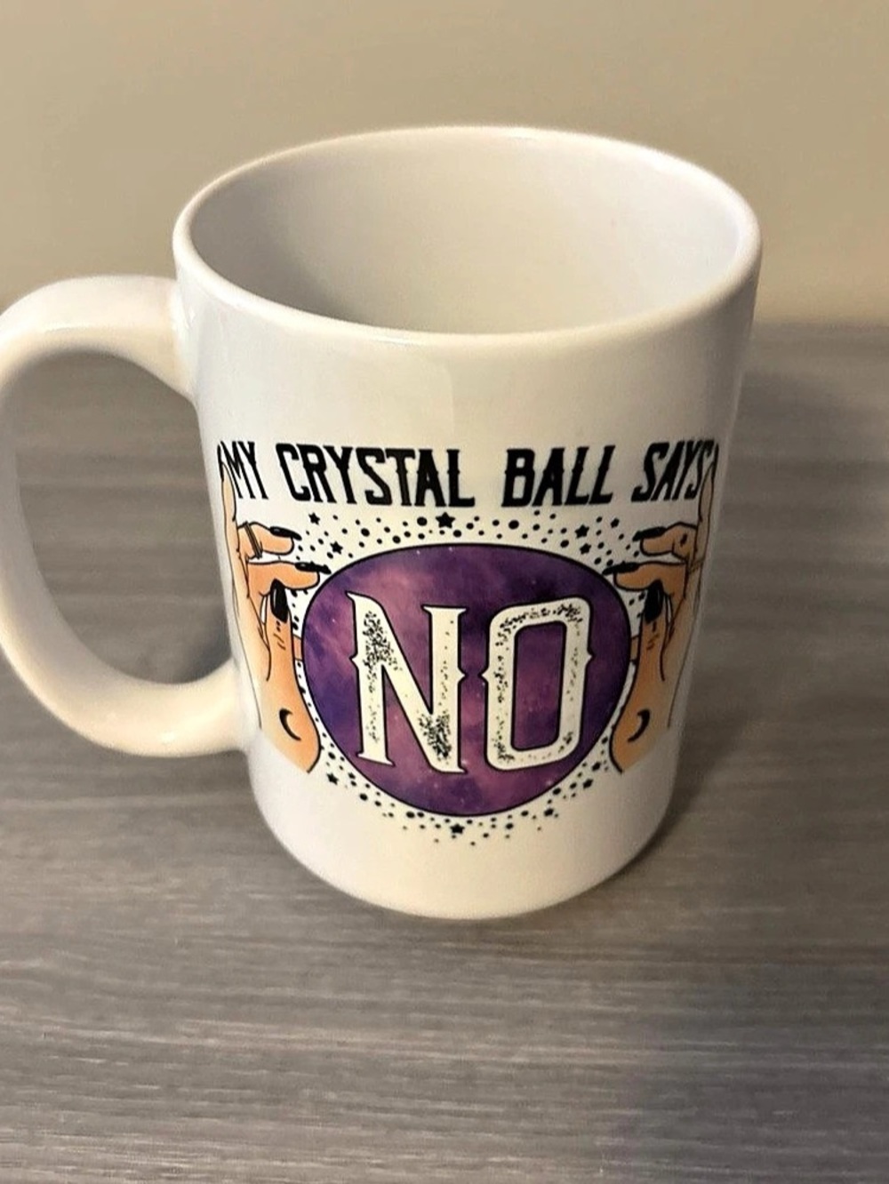 Orca Ceramics Crystal Ball Says No Mug Ceramic Mug in White & Purple